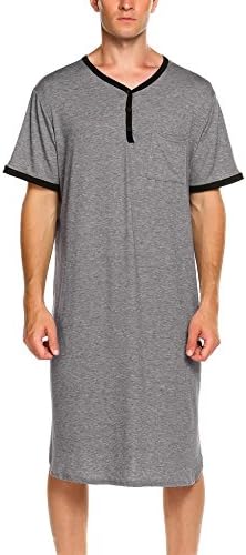 Pagacat Men's Big & Tall Henley Nightshirt Short Sleeve Contrast Color Loose Sleepshirt M-XXL