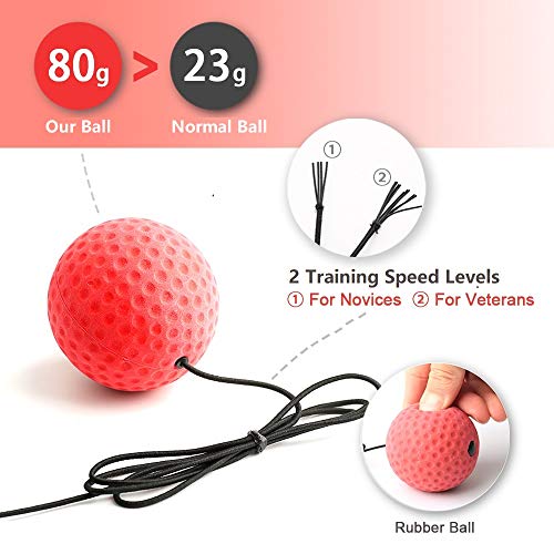 Gdaytao Boxing Ball Reflex Headband, 2 Training Speed Levels, Great Fight Trainer on String, Perfect Improving Speed Reactions, Agility, Punching Speed Hand Eye Coordination - Thumbnail 2