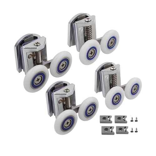 Cokritsm Shower Door Rollers for Curved Glass 26mm - 2 Top and 2 Bottom Wheels in Aluminium Alloy - Fixing Pulleys for 4-8mm Doors 4PCS