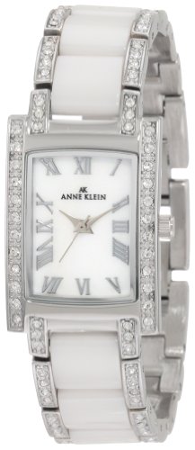 Anne Klein Women's 109195MPWT Swarovski Crystal Accented Silver-Tone White Ceramic Watch