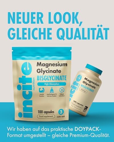 Magnesium glycinat Nahrungsergänzungsmittel – 500 mg – Premium-Qualität – 100 vegane, Magnesium bisglycinat hochdosierte Kapseln Supplements (Tabletten für 3 Monate) mit höchster Bioverfügbarkeit