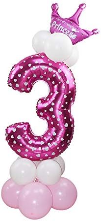 14Pcs/Set Number Foil Balloons Thicken Latex Air Balloons with Crown Anniversary Baby Shower Kids Birthday Party Decoration(Rose red Number 3)