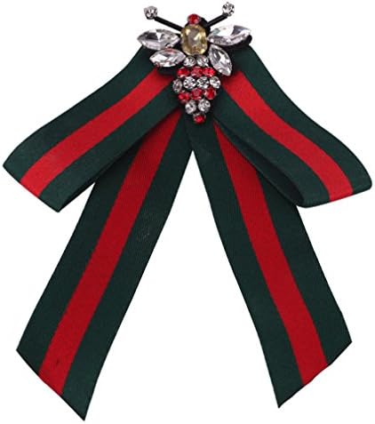 Fashion Women Pre-Tied Neck Tie Rhinestone Crystal Brooches Pin Clip Ribbon Wedding Party By Cajoy (Red+Green)