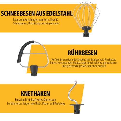 Küchenmaschine mit 4,5 L Edelstahl-Rührschüssel, 800 W Leistung, 12 Geschwindigkeitsstufen mit Pulsfunktion, Kippbarer Motorkopf, Spritzschutz, MX-4870