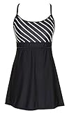 DANIFY Women's One Piece Swimsuits Sailor Striped Swim Dress Modest Plus Size Swimwear Black