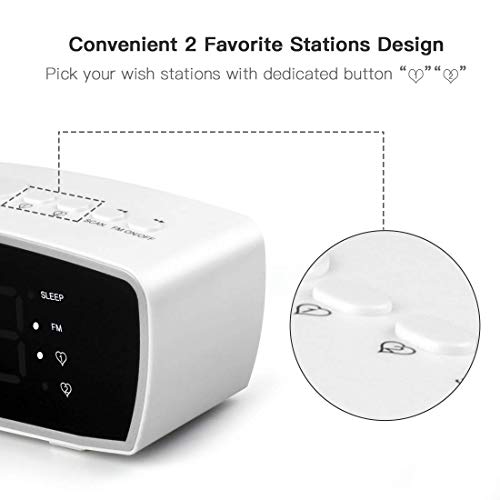 Reacher Modern Dual Alarm Clock Radio with Adjustable Alarm Volume for Heavy and Light Sleepers, USB Phone Charger Port, Sleep Timer, Dimmer, Snooze for Bedrooms Bedside (White) - Thumbnail 7