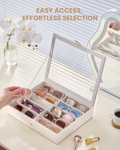 Lolalet 10/20 Slots Sunglasses Organizer Box, Eyeglasses Eyewear Display Case for Multiple Pairs of Glasses Collection Holder