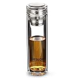 DESLON Borosilicate Double Layer Glass Bottle with Filter Leak Proof Heat Resistant Office Cups 12oz