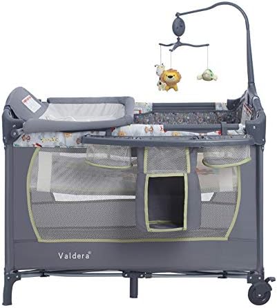 Triplsunベビーセンターの折り畳み式マットレス付きベビーベッド 含まれています パレススタイルの蚊帳 音楽鐘 棚 バシネット チェンジトップ ナッピーステーションと コットの携帯 Pasadenahc Com