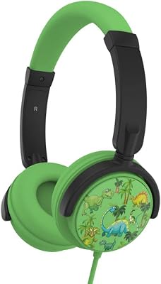 WeKids Kinderhelm (3 bis 10 Jahre) verstellbar und drehbar, begrenzt auf 85 dB in 3,5 mm Klinke, EIN Klinkenausgang zum Anschluss eines 2. Helms, Modell Dino