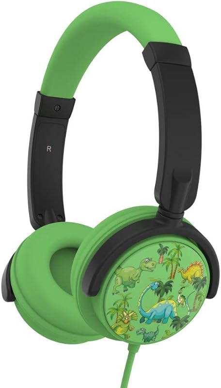 WeKids Kinderhelm (3 bis 10 Jahre) verstellbar und drehbar, begrenzt auf 85 dB in 3,5 mm Klinke, EIN Klinkenausgang zum Anschluss eines 2. Helms, Modell Dino