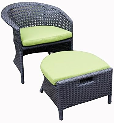 APARESSE Outdoor Garden Patio Furniture Rattan Wicker Conversation Chair and Ottoman with Sunbrella Cushion