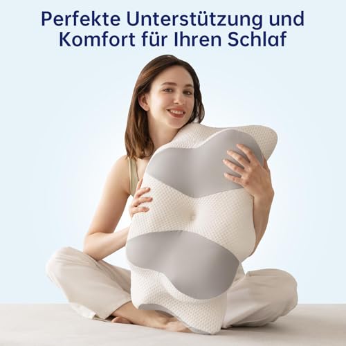 Uniency Orthopaedic Pillow with Memory Foam, Anti-Snoring Pillow, Neck Support Pillow, Ergonomic Pillow, Sleeping Pillow for Side Sleepers, Back Sleepers and Stomach Sleepers (Grey)
