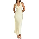 Yixinjew Summer Satin V Neck Backless Maxi Dresses for Women 2026 Silk Sleeveless Formal Bridesmaid Wedding Guest Dress