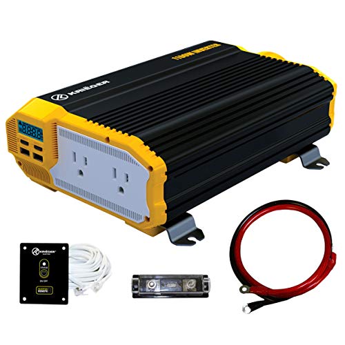 inversor de corriente kriëger de 1100 vatios y 12 v, tomacorrientes duales de 110 v ca, kit de instalación incluido, fuente de alimentación de respaldo automotriz para licuadoras, aspiradoras y herramientas eléctricas aprobado por met de acuerdo con ul y 