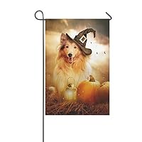 Jnseff Home Decorative Outdoor Double Sided Collie Dog Witch Hat Decorated Halloween Garden Flag,House Yard Flag,Garden Yard Decorations,Seasonal Welcome Outdoor Flag 12 X 18 Inch Spring Summer Gift