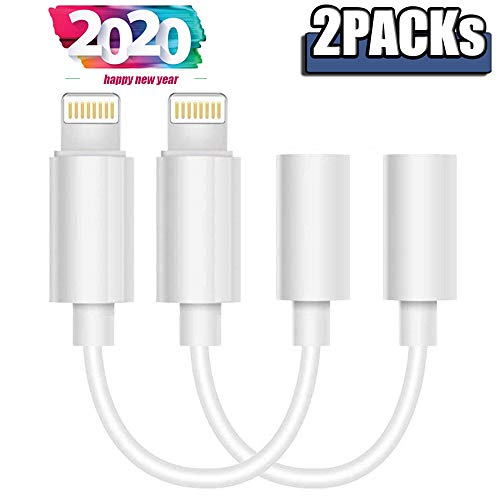 iPhone Headphone Adapter (2 Pack), Compatible with iPhone 7/7Plus /8/8Plus/X/XS/Max/XR Adapter Headphone Jack, to 3.5 mm Headphone Adapter Aux Jack Compatible with iOS 10/11/12 Plug and Play-White