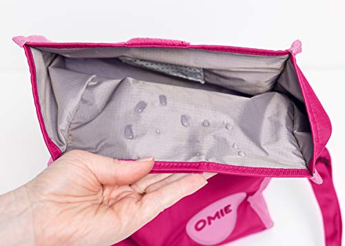 OmieBox Lunch Bag - Washable Velcro Rolltop Reusable Nylon Lunch Tote with Adjustable Strap - 14.5 x 9 Inches (Pink)