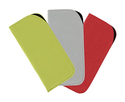 3 Pack Eyeglass Slip Case For Women & Men - Faux Snake In Lime Green, Gray & Red