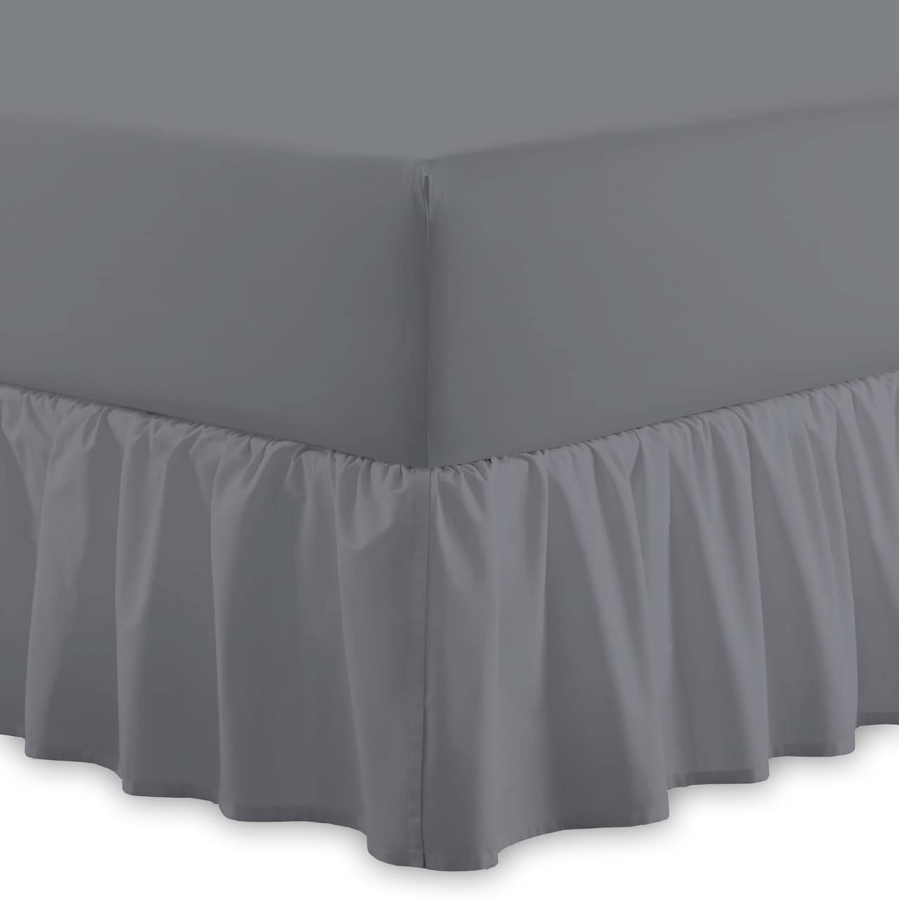 Plain 100% Egyptian CottonFitted Valance Sheet | Easy Care 16" / 40cm Extra Deep Frilled Valance Fitted Bed Sheet - Machine Washable - Single Double King Size (Grey, Double)