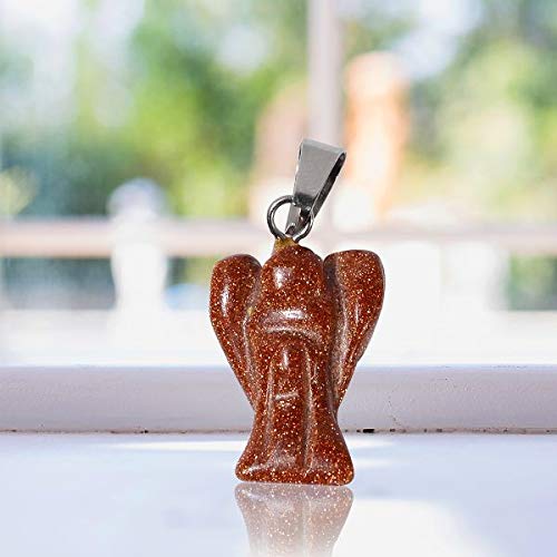 Indian Crystal Company Pocket Guardian Angel Crystal Pendant Necklace, Hand Carved Healing Gemstone Pendant Jewelry ( gold Stone Brown)