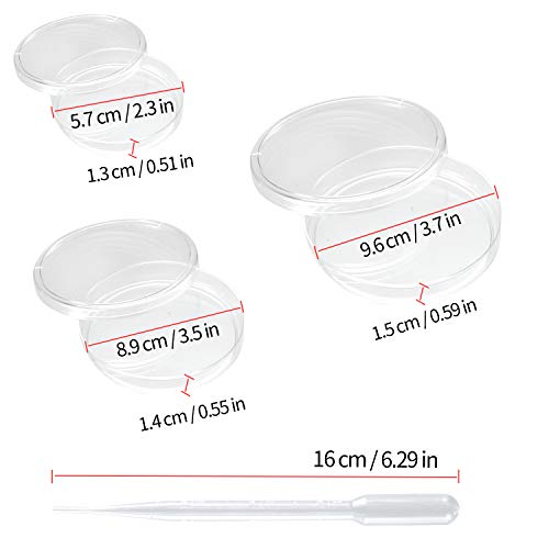 Young4us Petri Dish Set with Lids, 12 Pack Sterile Petri Plates in 3 Sizes with 12 Pack 3ml Plastic Dropper Pasteur Pipettes for Lab, Experiment, Biology, Microbiology Studies (Pack of 24)