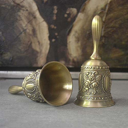 Hand Bell, Classic Metal Loud Call Bell Traditional School Library Alarm Hand Bell for Reception Dinner, Last Order, Hotel Service, Meditation Prayer, Pet Feeding and Home Decoration (Gold)