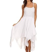 Sakkas 2058 - Ella Smocked Bodice Spaghetti Strap Double Layered Dress - White - OS