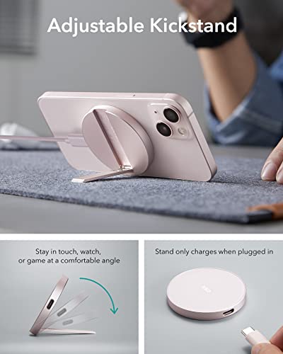 ESR HaloLock Kickstand Wireless Charger, MagSafe-Compatible Charger for iPhone 14/14 Plus/14 Pro/14 Pro Max and 13/12 Series, with 5 ft (1.5 m) Removable Cable, Adapter Not Included, Pink