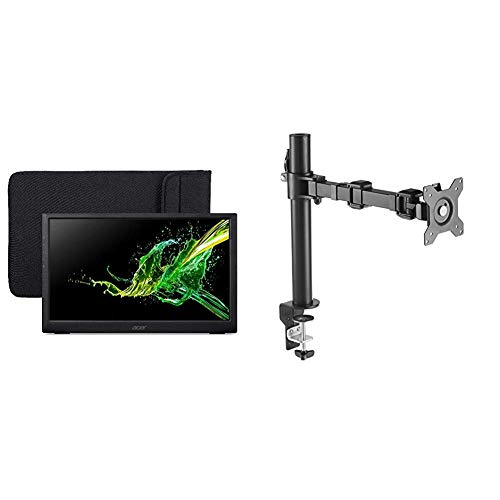 Acer PM161Q bu Portable Monitor 15.6″ Full HD (1920 x 1080) with AmazonBasics Single Computer Monitor Stand – Height Adjustable Desk Arm Mount, Steel Bundle