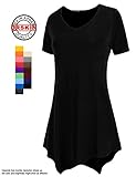 [DRSKIN] WS05 Women Handkerchief Hem Short Sleeve Long Tunic Top. (3XL, Black)