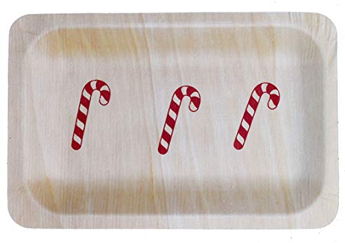 Perfect Stix 7" Disposable Wooden Plate with Candy Cane Print - Pack of 25ct