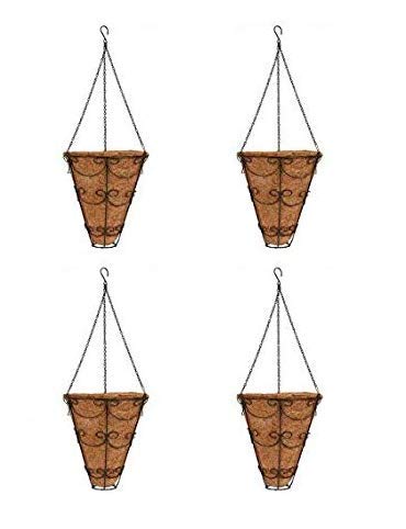 COIR GARDEN Coir Conical Hanging Basket (9-inch/Diameter -24 cm, Height -31 cm) -4 Pieces