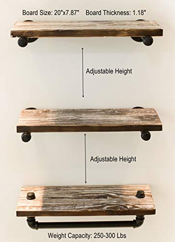 DOFURNILIM 3-Tier Industrial Retro Wall Mounted Iron Water Pipe Shelf/Bookcase/Shelving - Floating Shelf - Hung Bracket - DIY Storage Bookshelf - Height Adjustable Shelf - Wood Shelf