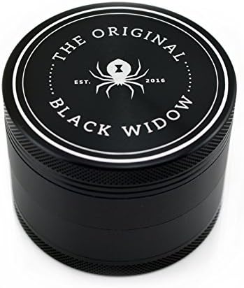 The Original Black Widow Premium Herb Grinder 4 Piece Aluminum Large 2.5 inch Grinder with Kief Catcher and Travel Pouch. (black)