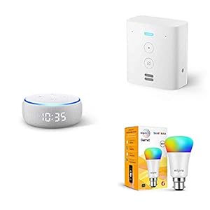 Echo Dot with clock (3rd Gen) bundle with Echo Flex and Wipro 9W smart bulb