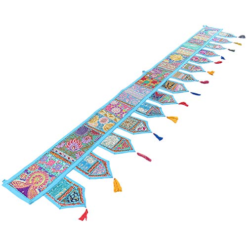 Eyes of India - 78" Blue Patchwork Window Door Valance Toran Wall Hanging Bohemian Accent Indian Boho Chic Handmade