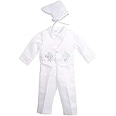 Dressy Daisy Baby Boys Christening Clothing Baptism Outfits with Bonnet Short Long Sleeve White Suit
