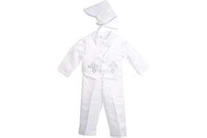 Dressy Daisy Baby Boys Christening Clothing Baptism Outfits with Bonnet Short Long Sleeve White Suit