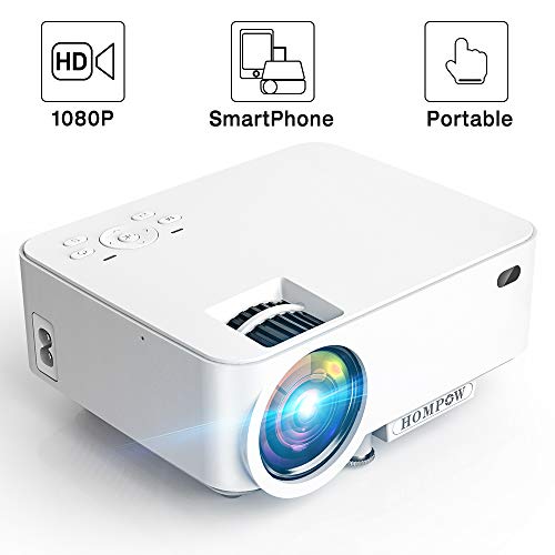 Mini Projector – 2400Lux Hompow Smartphone Portable Video Projector 1080P Supported 176″ Display, 50,000 Hours Led, Compatible with TV Stick/HDMI/VGA/USB/TV Box/Laptop/DVD/PS4 for Home Entertainment