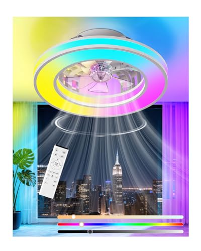 GLOFAN Ceiling Fan with Light and Remote Control Ø42 cm, 3000K-4000K-6500K+RGB Ceiling Fan Silent Bedroom, 6 Speed, Timer, Memory Light, Reversible Fan