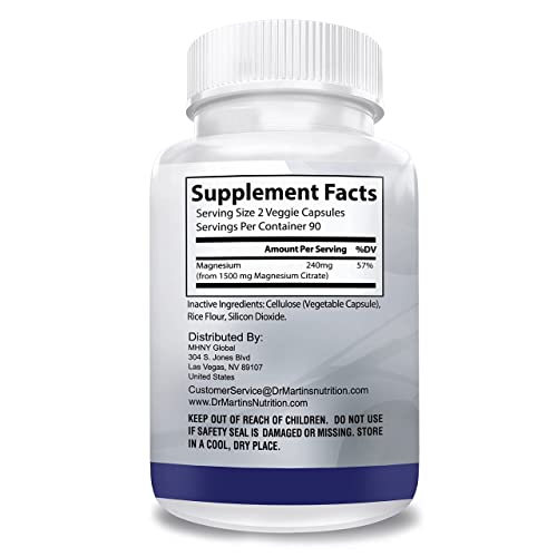 Potent Magnesium Citrate 1500mg 180 Capsules Fast Absorption