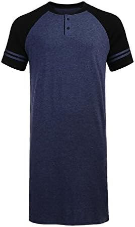 Vanilo Men's Nightshirt Cotton Nightwear Comfy Big&amp;Tall Short Sleeve Henley Sleep Shirt Navy Blue XL