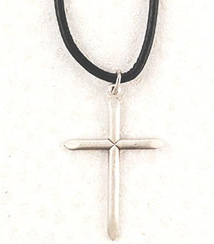 Adult Pewter Medal Cross Necklace, 24" Black Leather Cord.
