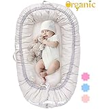 Organic Newborn Lounger | Baby Snuggle Nest | Portable Baby Bed for Infants &amp; Toddlers 0-24 Month | Blue, Pink, Beige Colors for Girls and Boys | Use as Bassinet, Play Pillow, Mobile Crib (Beige)