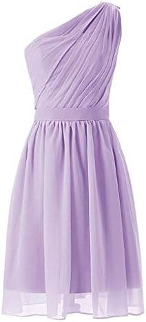 WenSai One Shoulder Bridesmaid Dress Short Ruched Chiffon Junior Prom Party Gown Lavender US12