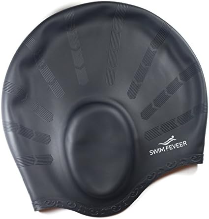 Swim Feveer Waterproof Premium Silicone swimming Cap for Women & Men - Special Shape for Effective Ear Protection - Keeps Hair Dry - with competition Nose Clip & Ear Plugs
