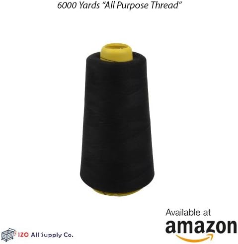 IZO.SEWING - 6000 Yards Black Serger Cone Thread All Purpose Sewing Thread Polyester Spools Overlock
