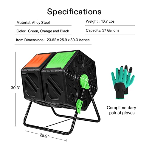VIVOSUN Dual Chamber Tumbling Composter, 2X 18.5 Gallon Compost Bin