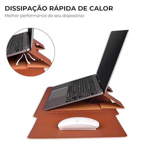 Capa PREMIUM em Couro para Macbook Pro e Air 13" a 14" Polegadas (2016-2025) com Suporte Ergonômico e Mousepad Integrado, Compatível com Notebook (Marrom)
